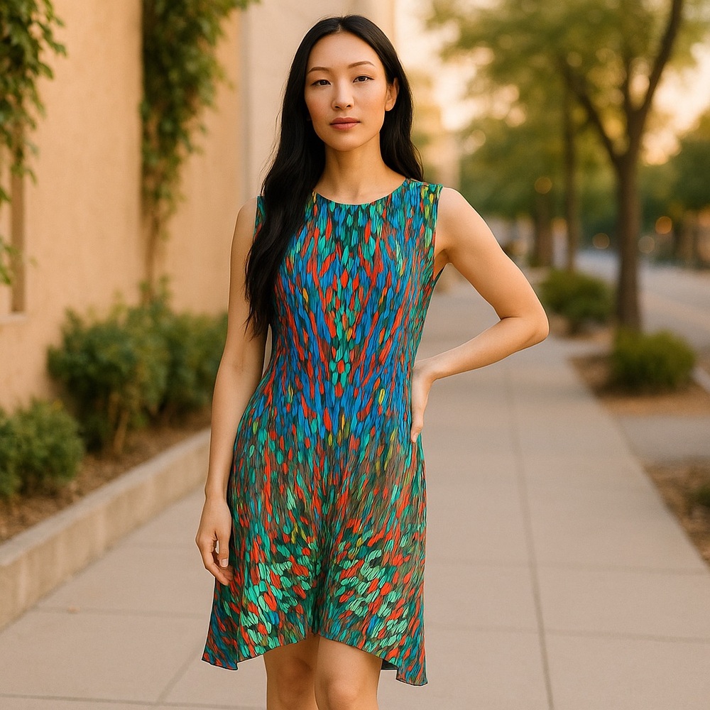 BCBGMaxAzria Blue and Orange Jenica Asymmetrical Sheath Dress Medium
